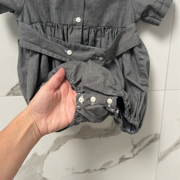 Amanda Remembered Baby Romper Football Embroidery, Black and White Checkered - Picture 6 of 6